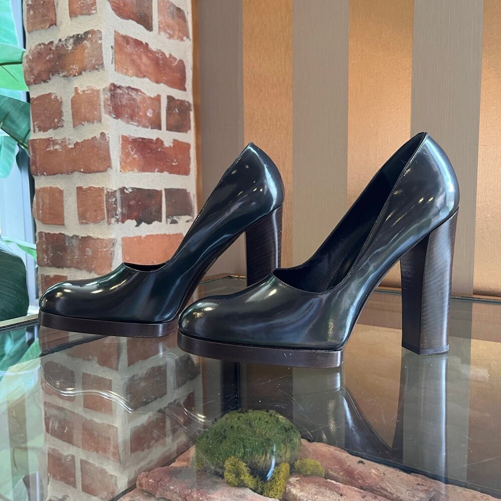 GUCCI Shiny Grey Leather Mule Heels SZ 9 - Picture 4 of 14